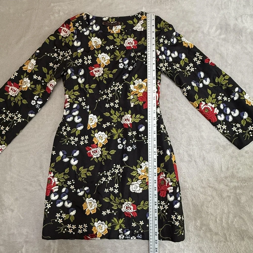 Trelise Cooper Dress 6 Black Silk Embroidered Floral Boston Tee Party‎ READ